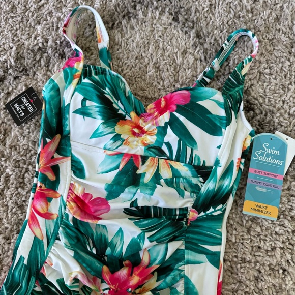 Swim Solutions One Piece Swimsuit size 8 NWT Created for Macy’s floral pattern - Picture 2 of 6